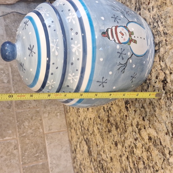 Charming Snowman Cookie Jar - Blue and White